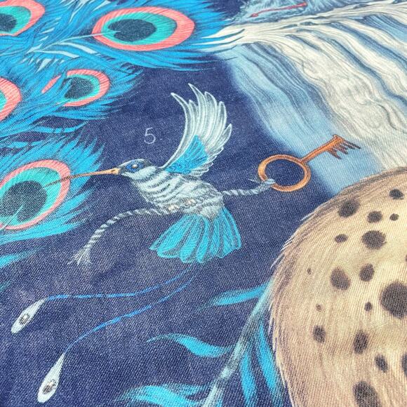 EMMA J. SHIPLEY "The Lost World" Zebra Fantasy Magic Blue Wool Square Scarf 50" - Picture 8 of 9